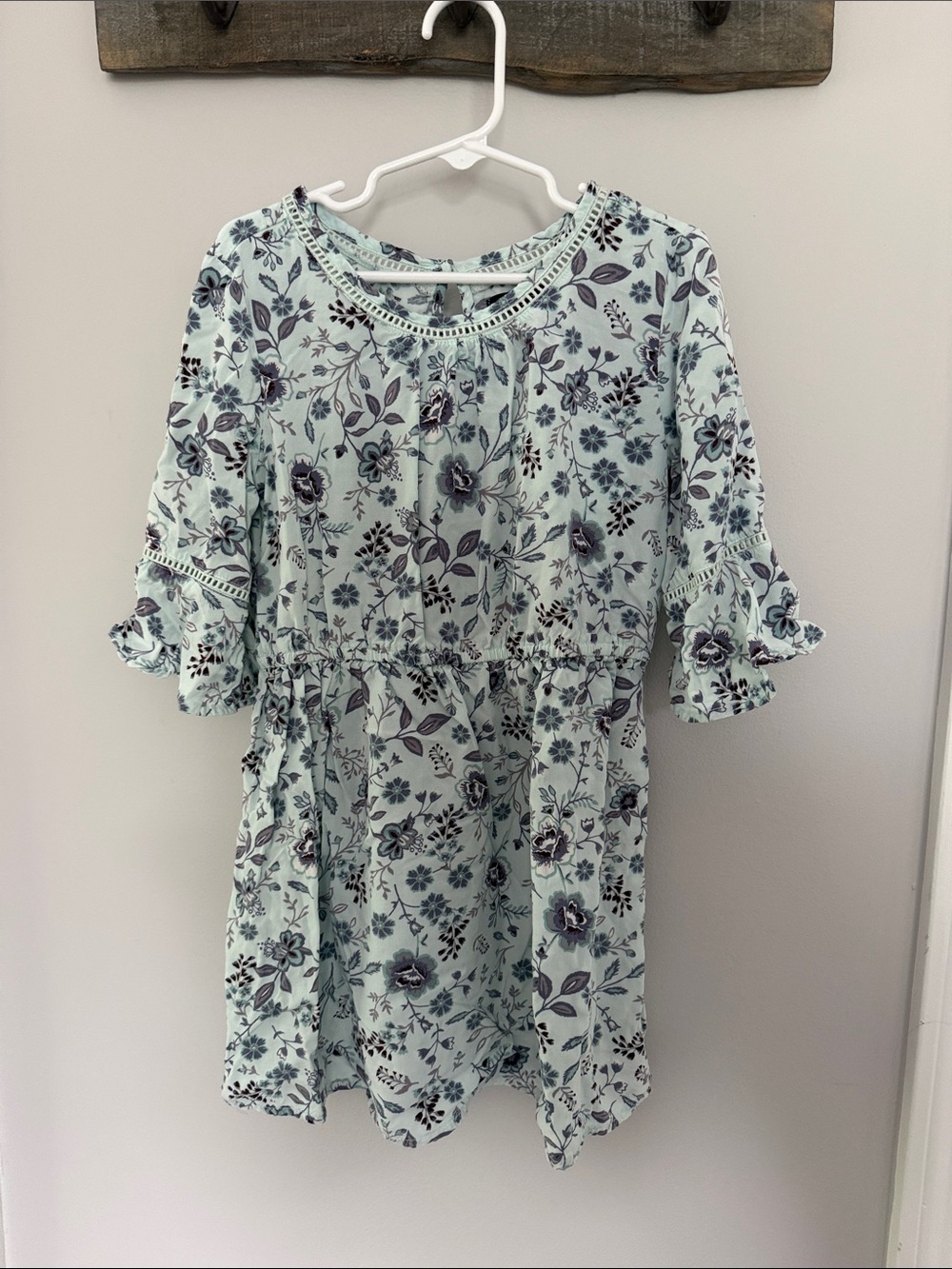 Girls' Floral Ruffle Sleeve Dress - Mint Blue Size 6-7